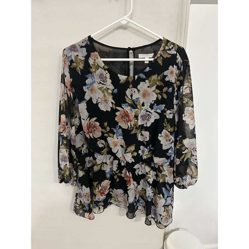 Marybelle Black Floral Print 3/4 Length Sleeve Size 2x
